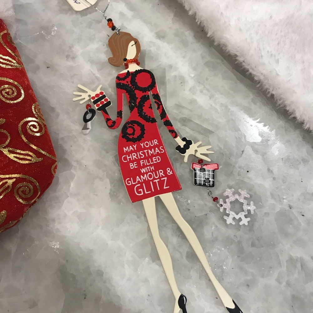 🎁 Glitzy Girl ornament, Santa hat & stocking - Picture 2 of 7